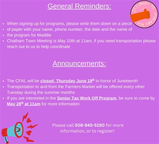 General Reminders and Announcements
