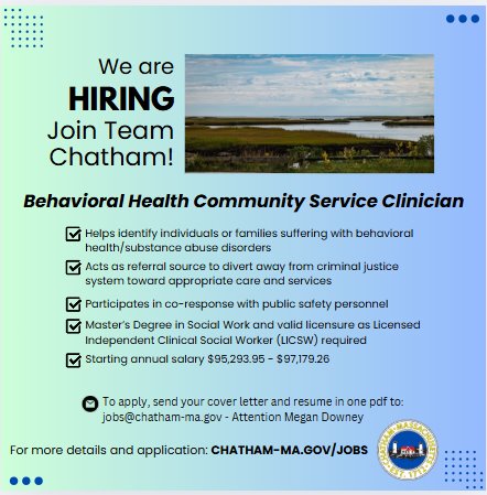 The Town is hiring a Community Behavioral Health Clinician