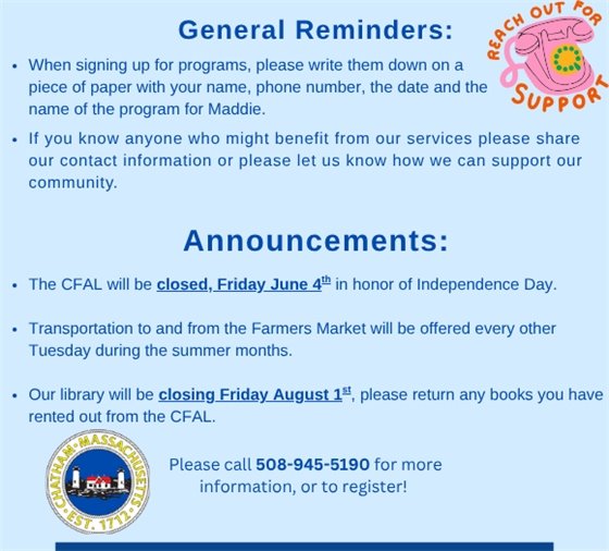 General Reminders and Announcements