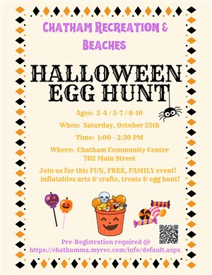 Halloween Egg Hunt on Saturday, October 25 at 1 p.m. at the Community Center