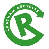 Recyling symbol in green with Chatham Recycles in white lettering