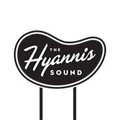 The Hyannis Sound in white on a black shape indicating a sign