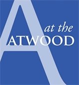 Capital "A" in light blue with "at the Atwood" on a dark blue background