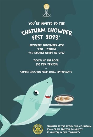 Chatham Chowder Fest on Saturday, October 4 at the VFW from 3:30 to 7:30 p.m.