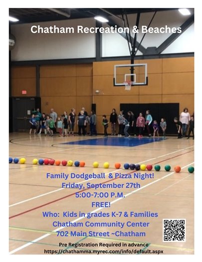 Family Dodgeball Night at the Community Center Sept 27 from 5-7 p.m.