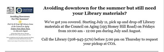 COA offers library pick-up and drop-off in the summer