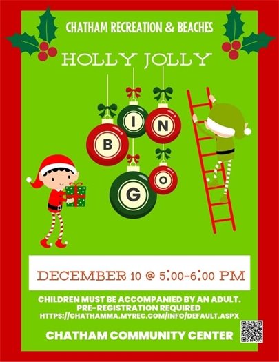 Holly Jolly Bingo December 10 from 5-6 p.m. at the Community Center