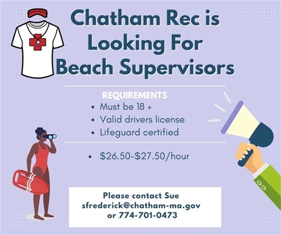 Beach Supervisors wanted - call 774-701-0473 for information