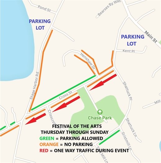 Map of parking and traffic restrictions around Chase Park August 14-17
