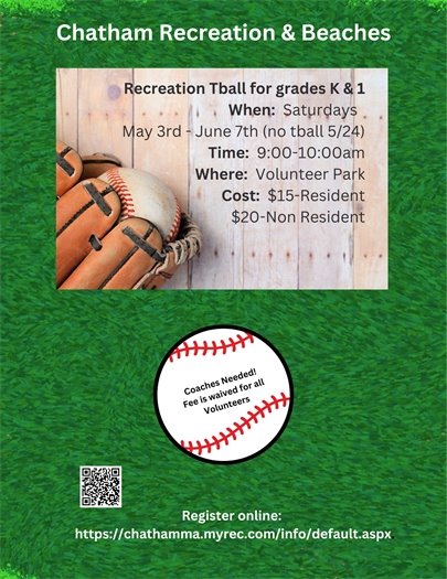 T-Ball sign up Grades K & 1 sign-up with Recreation and Beaches Division