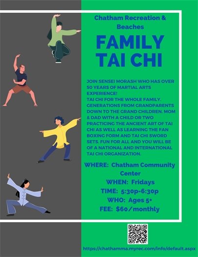 Tai Chi is offered to families at the Community Center on Fridays from 5:30 - 6:30 p.m.
