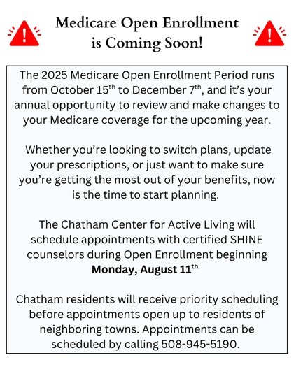 Medicare Open Enrollment SHINE appointments begin August 11