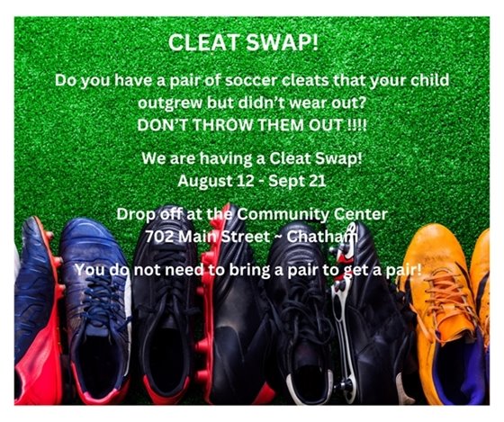 Notice of Cleat Swapat Community Center August 12- September 21