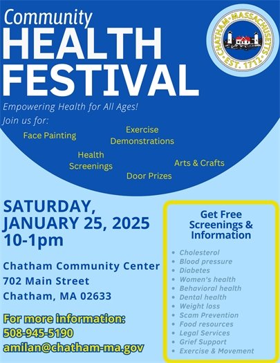 Community Health Festival at the Community Center On January 25th from 10 a.m. to 1 p.m. 