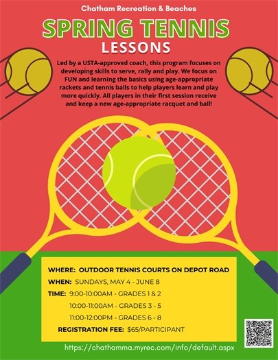 Spring tennis lessons for grades 1-6 offered by Beaches & Recreation Division