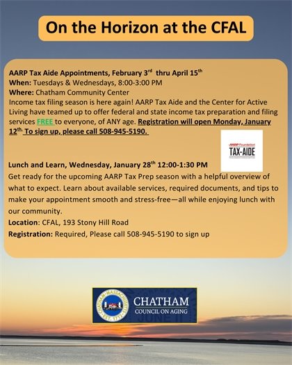 upcoming programs at the Center for Active Living call 508-945-5190 for information