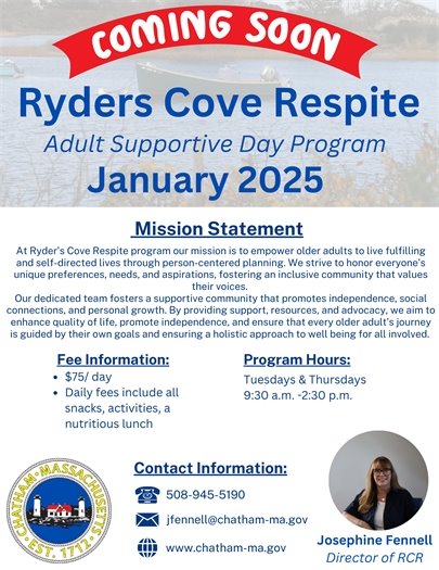 Informational Flyer for Ryders Cove Respite, the new adult supportive day program which will start in January