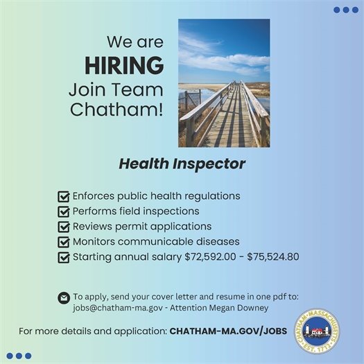 Chatham is hiring a Health Inspector