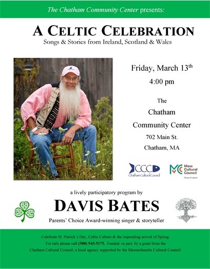 Celtic storyteller at the Community Center on Friday March 13 at 4 p.m. 