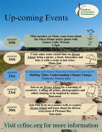 Upcoming events offered by the Chatham Conservation Foundation