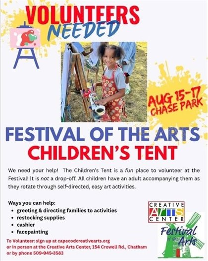 Volunteers needed for the Festival of the Arts Children's Tent
