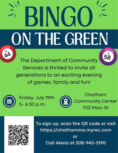 Bingo on the Green July 19th at 5 p.m. at the Community Center