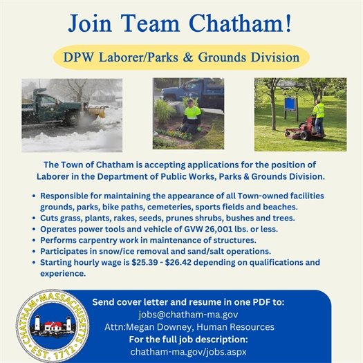 Chatham is Hiring a Laborer in the Parks & Grounds Division of Public Works