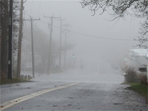 View from a vehicle of flood waters across Bridge Street.