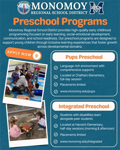Monomoy Regional School District Preschool program registration information