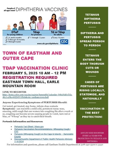 TDAP Vaccination Clinic in Eastham on February 5th
