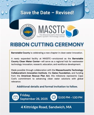 Ribbon cutting at the Barnstable County Clean Water Center on September 28 at 12 p.m , 4 Kittridge Road, Sandwich, MA