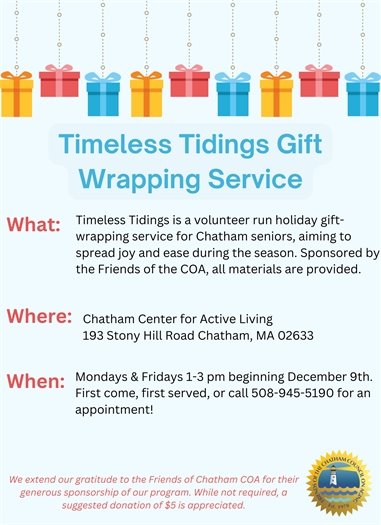 Gift wrapping service at the Center for Active Living begins on December 9