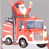 Cartoon Santa on a Fire Truck