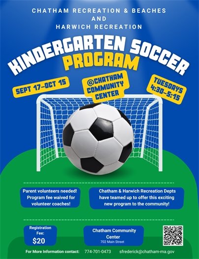 Kindergarten Soccer Program begins Sept. 17 at the Community Center