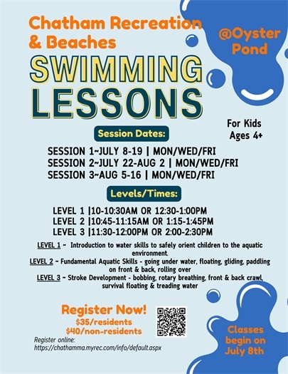 Swimming lessons offered by the Chatham Recreation Division