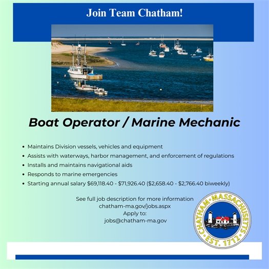 The Town is hiring a Boat Operator/Marine Mechanic