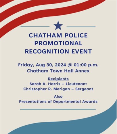 Police Promotional Recognition Event August 30 at 1 p.m. Town Hall Annex
