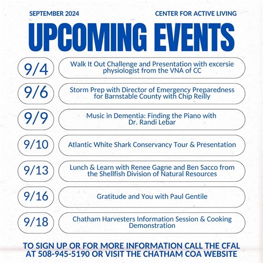 Upcoming events at the Center for Active Living 
