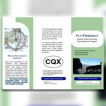 A graphic of the Fly Friendly Brochure from the Chatham Airport Commission
